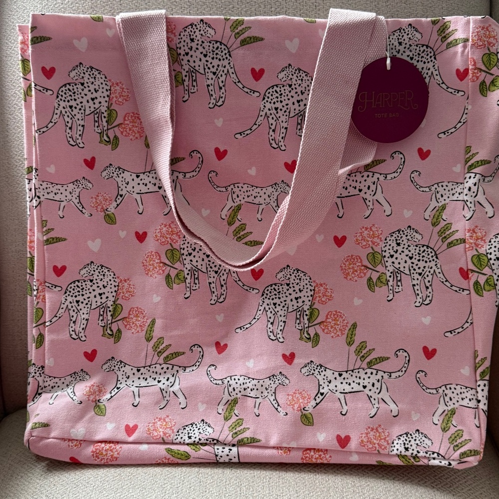 NWT Leopard Harper Heart Valentine Canvas Tote